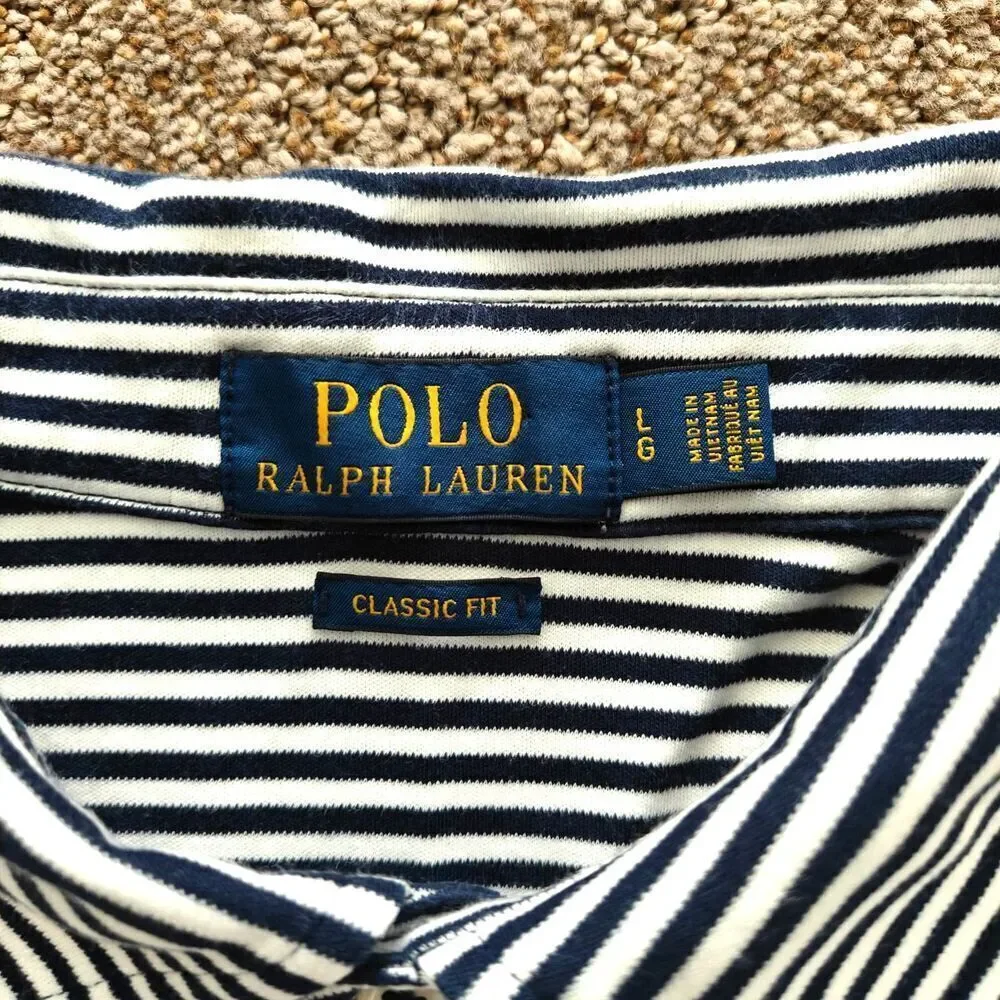 Men's Polo Ralph Laure‎ stripe polo shirt | navy / white | Sz: L